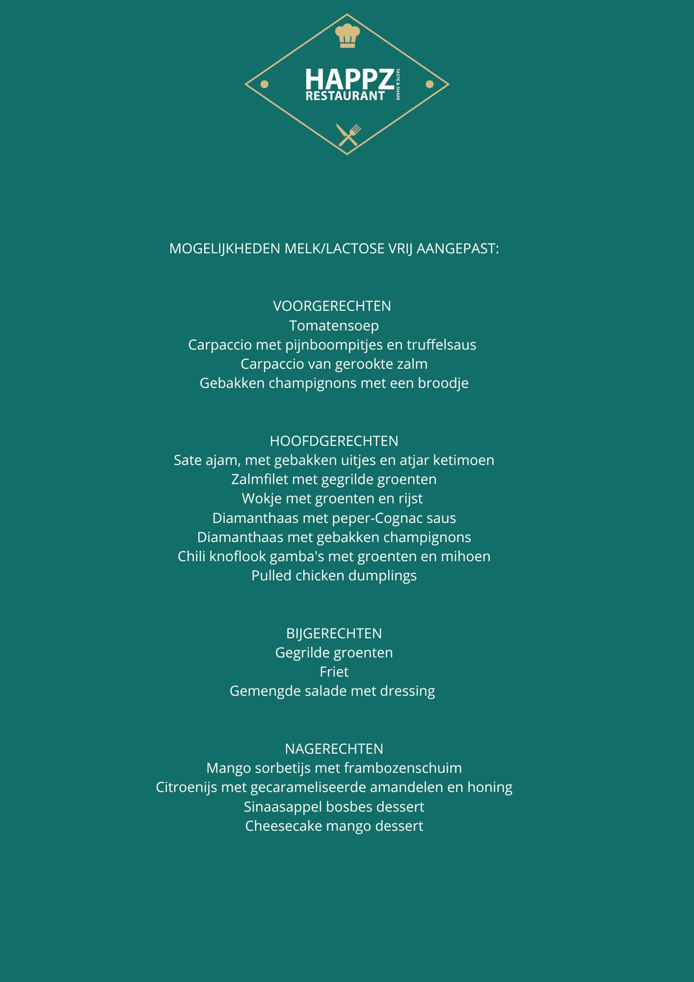 lactose vrij menu Happz